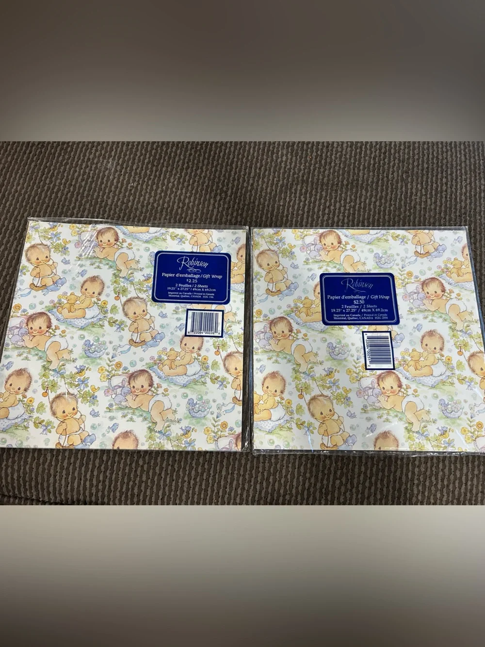 Vintage Robinson Baby Gift Wrap 2 Sealed Packs 4 Sheets Teddy Bear Bunny